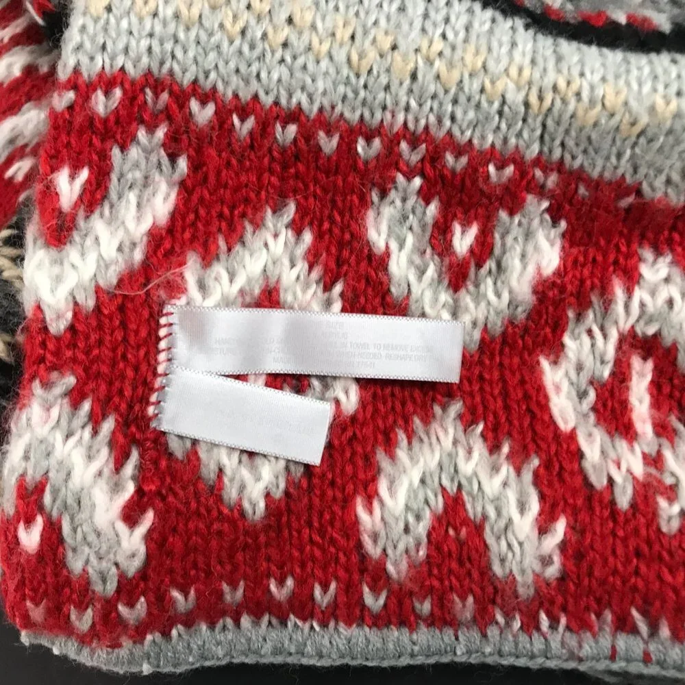 Native American inspired Knit Scarf, black/red/grey